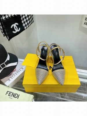 Fendace high-heeled slingbacks With Light Gold Crystal Pumps 2022 Collection