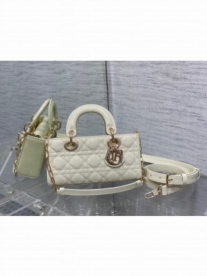Dior SMALL LADY D-JOY BAG Patent Cannage Calfskin M0613OW white
