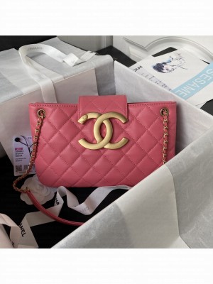 Chanel 24C Vintage Logo Quilted Lambskin Shoulder Bag AS4603 Fuchsia