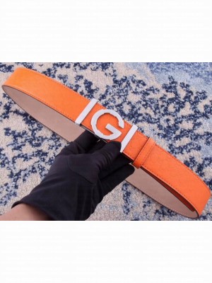 Gucci Width 3.8cm Leather Signature GG Belt with Single G Buckle Orange 2019