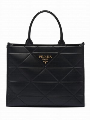 Prada Large Leather Prada Symbole Bag With Topstitching 1BA377 Black