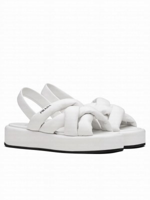 Prada Women's Nappa Leather Flatform Sandals White