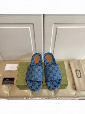 GUCCI Women's platform slide sandal 623212 Blue 2021 Collection