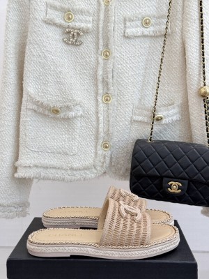 Chanel CC Logo Rope Soled With Chain Slide Flat Beige 2025 