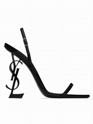 Saint Laurent Women's Opyum Slingback Sandals In Glazed Leather Black