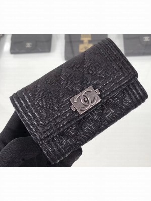 Chanel Grained Calfskin Boy Flap Card Holder A80603 Black/Silver