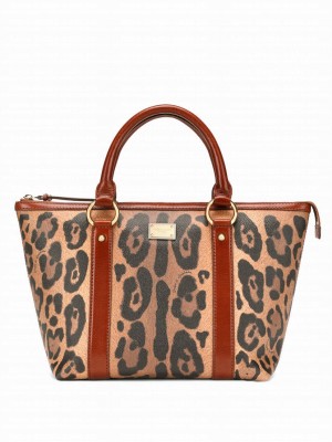 Dolce & Gabbana Small Leopard-Print Crespo Shopper With Branded Plate Coffee
