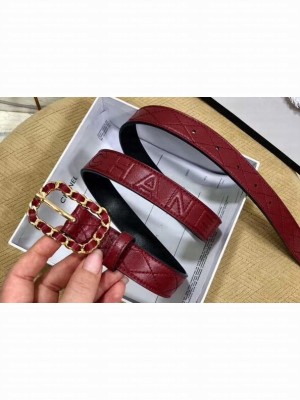 Chanel Width 2.5cm Chain Buckle Quilting Leather Belt Burgundy