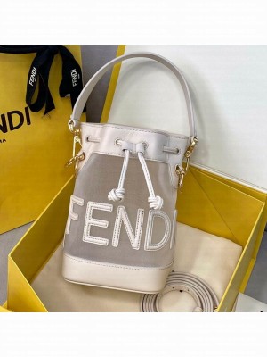 Fendi Mon Tresor Mini Bucket Bag in White Leather and Mesh  2021 Collection