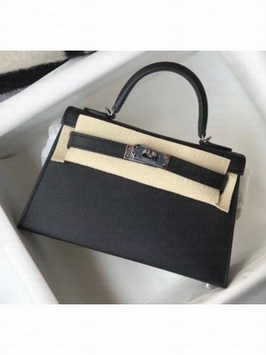 Hermes Mini Kelly II Handbag in Original Epsom Leather Black (Silver Hardware) Collection