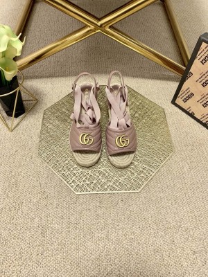 Gucci GG Lambskin Wedge Sandals pink 2021 Collection