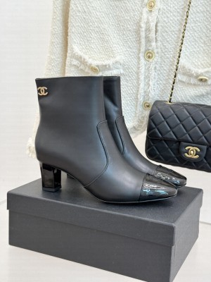 Chanel Calfskin Heel Short Boots black