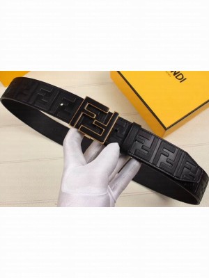 Fendi Width 3.8cm Embossed Logo FF Buckle Belt Black/Gold