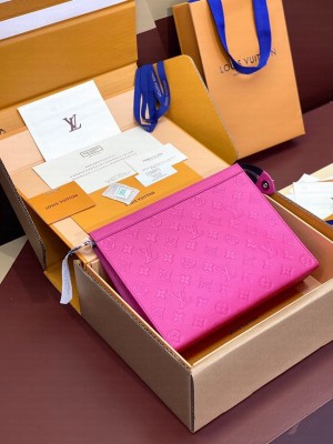 Louis Vuitton Pochette Voyage Monogram embossed cowhide leather MM M61692 Fuchsia