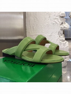 Bottega Veneta Band Calfskin Flat Sandals Green  2021 Collection 12