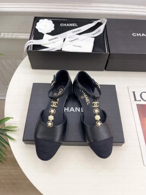 Chanel Lambsink & Grosgrain Camellia T-Strap Mary Janes Flat Sandals Black 2025