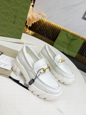 Gucci Women's Leather lug sole Horsebit loafer White 2021 Collection