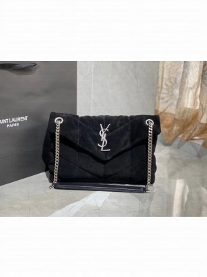 Yves Saint Laurent LOULOU PUFFER SMALL BAG SATCHEL IN SUEDE 74761 Black