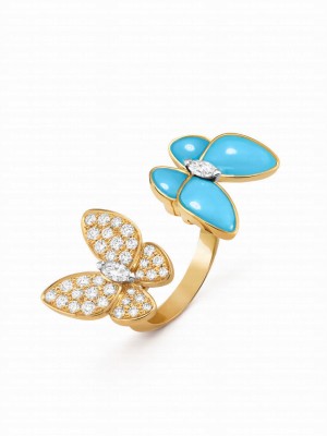 Van Cleef & Arpels Women's Two Butterfly Between The Finger Ring Blue