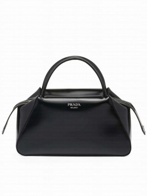 Prada Medium Brushed Leather Prada Supernova Handbag 1BA365 Black