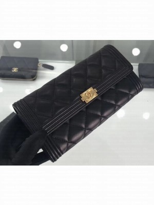 Chanel Lambskin Boy Long Flap Wallet A80286 Black/Gold