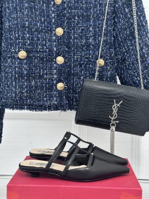 Valentino Lambskin Slide Sandals Black