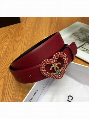 Chanel Width 3cm Calfskin Belt With Heart Buckle Burgundy/Black 2020 Collection