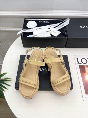 Chanel platform 6cm with chain Lambskin sandals Beige 2025