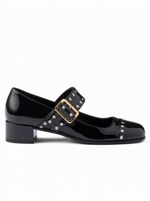 Prada Women's Patent Leather Mary Jane Pumps 1I816N Black