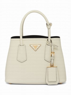 Prada Double Saffiano Leather Mini Bag Cream