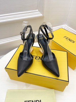 FENDI FIRST 85mm Black leather high-heeled sandals With Ankle Strap 2022 Collection