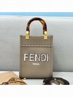 Fendi Sunshine Mini Shopper Tote Bag with Snakeskin Logo Grey  2021 Collection