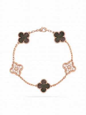 Van Cleef & Arpels Women's Vintage Alhambra Bracelet, 5 Motifs Golden