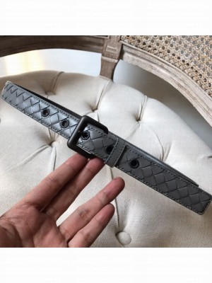 Bottega Veneta Intreccio Lambskin 25mm Belt with Square Buckle Grey 2019 Collection