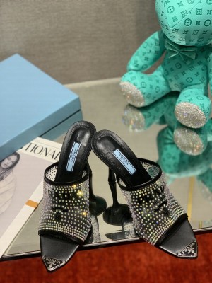 Prada TPU High Heel Mules 10cm with Crystal Studs 2022 Collection,Blue