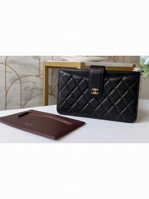 Chanel Classic Pouch Clutch Bag With Card Holder A81902 Lambskin Black/Gold