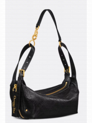 Dior Small D-Journey Bag in Crinkled Calfskin M2416UNUO Black Flat Macrocannage