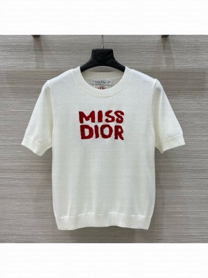 Dior Short-sleeved Sweater with Red Miss Dior Graffiti Motif