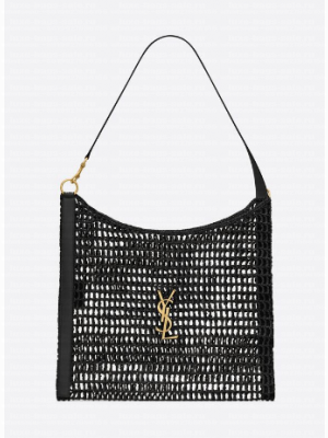 Yves Saint Laurent OXALIS BAG IN RAFFIA MACRAME 781289 BLACK