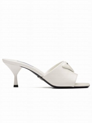 Prada Women's Brushed Leather Heeled Slides 1XX590 White