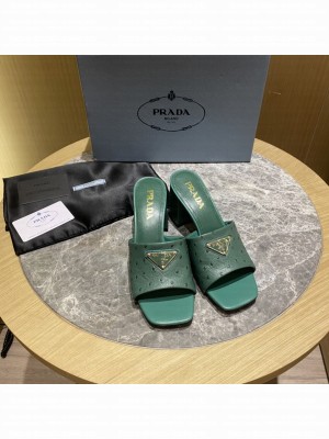 Prada 6.5cm ostrich skin slides sandals Mule2022 Collection Green