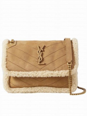 Saint Laurent Niki Shearling Shoulder Bag 533037 Apricot