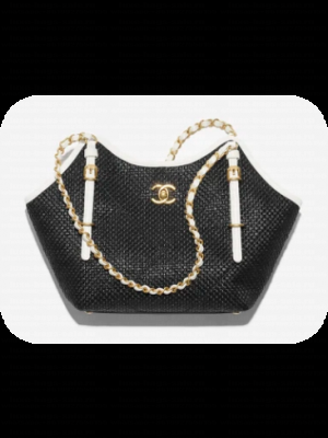 CHANEL Small Tote Braided Raffia AS6015 Black & White