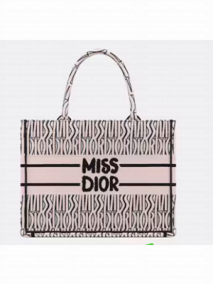 Medium Dior Book Tote White and Pale Pink Miss Dior Allover Embroidery M1296ZEZE