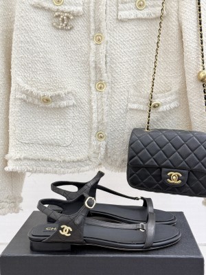 Chanel Calfskin Flat Sandals Black 2025