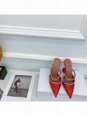 AMINA MUADDI HEEL 9.5CM GILDA POINTED TOE MULES GLITTER RED 2021 Collection
