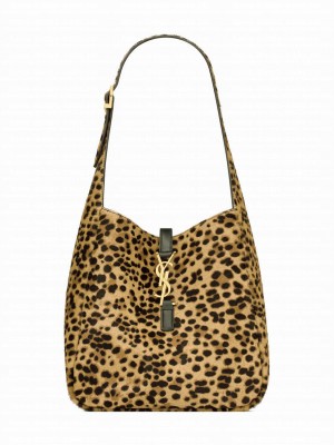Saint Laurent Le 5 A 7 Supple Small In Pony Hair Leather Coffee