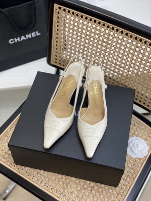 Chanel Pointed Toe High-Heel 8cm Calfskin Slingback Pumps White 2022 Collection