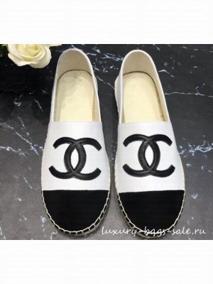 Chanel CC Logo Lambskin and Suede Calfskin Espadrilles White/Black 2019