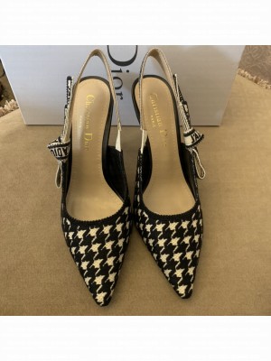Dior J'Adior Slingback Pumps 9.5cm in Cotton Embroidery with Micro Houndstooth Black/White 2022 Collection